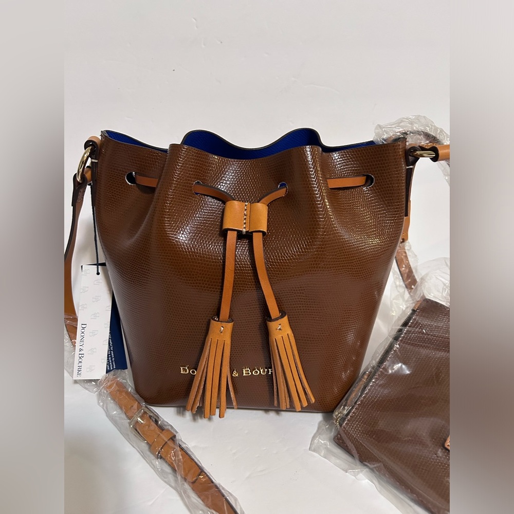 Dooney & Bourke Serena Bucket Crossbody Bag Brown Royal  Blue  w/ pouch  NWT